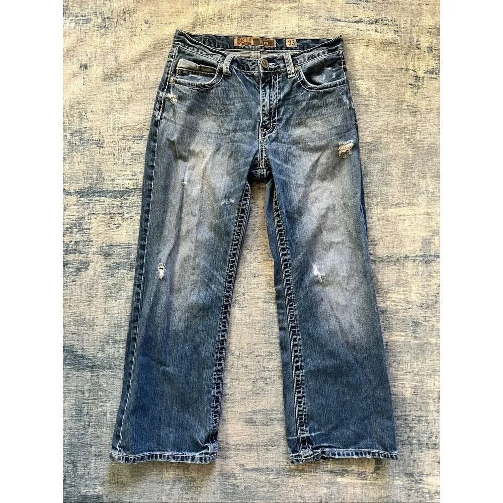 BKE Tyler Distressed Relaxed Fit Straight Leg Jeans 33 x 29